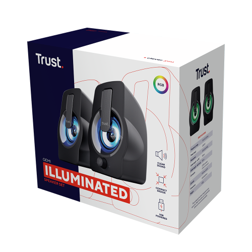 parlante pc trust gemi 2.0 led rgb jack 3.5mm.